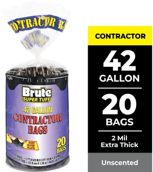 Brute Super Tuff Contractor Bags 42Gallon 20Bags Flap Tie Brute Super Tuff Contractor Bags 42Gallon 20Bags Flap Tie