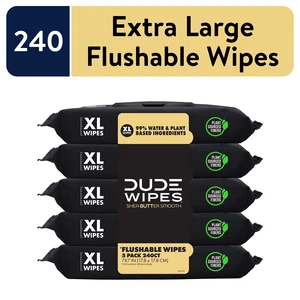 DUDE Flushable Wipes Extra Large Shea Butter Smooth Wet Wipes, 240 Count DUDE Flushable Wipes Extra Large Shea Butter Smooth Wet Wipes, 240 Count