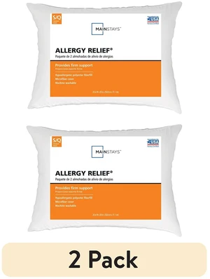 Mainstays Allergy Relief Bed Pillows, Standard/Queen, Firm Support, Back and Side Sleeper, 2 Count Mainstays Allergy Relief Bed Pillows, Standard/Queen, Firm Support, Back and Side Sleeper, 2 Count