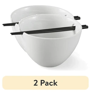Better Homes & Gardens 2-Pack White Porcelain Noodle Bowl with Black Chopsticks Better Homes & Gardens 2-Pack White Porcelain Noodle Bowl with Black Chopsticks
