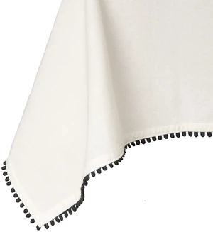 Thyme & Table 102-Inch Rectangle Tablecloth, Ivory with Black Pom Pom Trim Thyme & Table 102-Inch Rectangle Tablecloth, Ivory with Black Pom Pom Trim