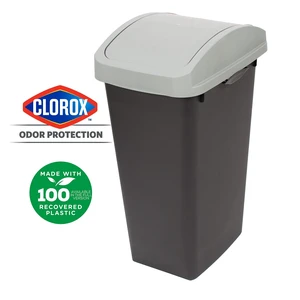 GLAD 12 Gallon Kitchen Trash Can with Swing Top Lid, Plastic Garbage Bin, Recycle Sticker, Grey GLAD 12 Gallon Kitchen Trash Can with Swing Top Lid, Plastic Garbage Bin, Recycle Sticker, Grey