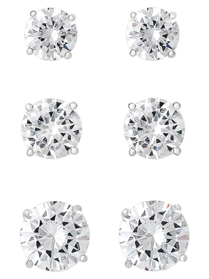 Believe by Brilliance Women's Fine Silver Plated Cubic Zirconia Round Stud Earrings 3 Pack Believe by Brilliance Women's Fine Silver Plated Cubic Zirconia Round Stud Earrings 3 Pack