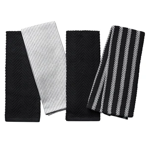 Thyme & Table Kitchen Towels, 4-Pack Set, White and Black Thyme & Table Kitchen Towels, 4-Pack Set, White and Black