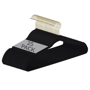 Simplify 25 Pack Slim Velvet Gold Hook Hangers Black Simplify 25 Pack Slim Velvet Gold Hook Hangers Black