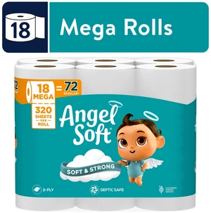 Angel Soft 2-Ply Toilet Paper, 18 Mega Rolls, 320 Sheets per Roll Angel Soft 2-Ply Toilet Paper, 18 Mega Rolls, 320 Sheets per Roll