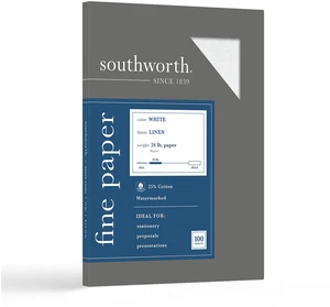 Southworth Business Paper, Linen Finish, White, 8.5" x 11", 24lb/89gsm, 100 Sheets Southworth Business Paper, Linen Finish, White, 8.5" x 11", 24lb/89gsm, 100 Sheets