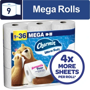 Charmin Ultra Soft Toilet Paper 9 Mega Rolls 2-Ply Bath Tissue Charmin Ultra Soft Toilet Paper 9 Mega Rolls 2-Ply Bath Tissue