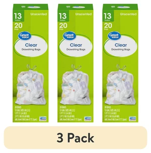 Great Value Clear Drawstring Tall Kitchen Bags, 13 Gal, Unscented, 20 Bags, 3-Pack Great Value Clear Drawstring Tall Kitchen Bags, 13 Gal, Unscented, 20 Bags, 3-Pack
