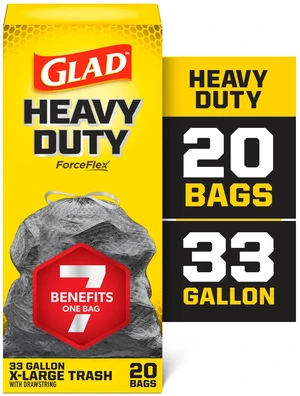 Glad Heavy Duty ForceFlex 33-Gallon Drawstring X-Large Black Trash Bags, 20 Count Glad Heavy Duty ForceFlex 33-Gallon Drawstring X-Large Black Trash Bags, 20 Count