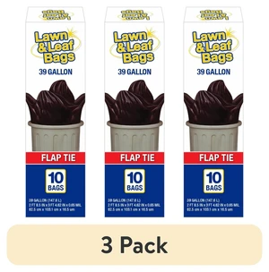 3-Pack Basic Lawn & Leaf Trash Bags, Flap Tie, 39 Gallon, 10 Bags 3-Pack Basic Lawn & Leaf Trash Bags, Flap Tie, 39 Gallon, 10 Bags