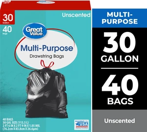 30 Gallon 40 Count Great Value Multi-Purpose Drawstring Trash Bags 30 Gallon 40 Count Great Value Multi-Purpose Drawstring Trash Bags