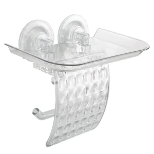 Bath Bliss Power Lock Suction Cup Toilet Paper Dispenser With Cell Phone Holder, Clear Bath Bliss Power Lock Suction Cup Toilet Paper Dispenser With Cell Phone Holder, Clear