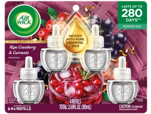 Air Wick Plug-In Fall Scented Oil Warmer Refills, Ripe Cranberry & Currants, 4 Count Air Wick Plug-In Fall Scented Oil Warmer Refills, Ripe Cranberry & Currants, 4 Count