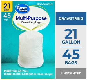 Great Value 21-Gallon Drawstring Trash Bags, Unscented, 45 Bags Great Value 21-Gallon Drawstring Trash Bags, Unscented, 45 Bags