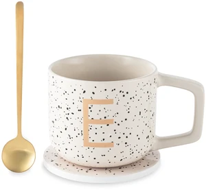 Thyme & Table Monogram E 13.5 fl oz Stoneware Mug, Coaster and Stir Set Thyme & Table Monogram E 13.5 fl oz Stoneware Mug, Coaster and Stir Set