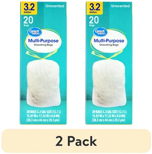 Great Value 3.2Gal Drawstring Trash Bags, Unscented, 2 Pack (20 Bags) Great Value 3.2Gal Drawstring Trash Bags, Unscented, 2 Pack (20 Bags)