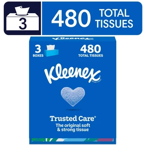 Kleenex Trusted Care 2-Ply Flat Box Facial Tissues, 3 Pack (480 Tissues) Kleenex Trusted Care 2-Ply Flat Box Facial Tissues, 3 Pack (480 Tissues)