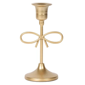 Sterling & Noble Home Gold Metal 5.91in Indoor Tabletop Taper Candleholder with Bow Accent Sterling & Noble Home Gold Metal 5.91in Indoor Tabletop Taper Candleholder with Bow Accent