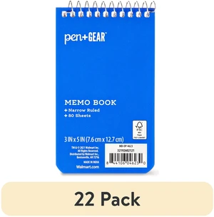 Pen+Gear Wirebound Memo Book, 22 Pack, 3 x 5 Inch, Narrow Ruled, 80 Sheets, Blue Cover Pen+Gear Wirebound Memo Book, 22 Pack, 3 x 5 Inch, Narrow Ruled, 80 Sheets, Blue Cover