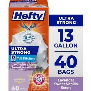 Hefty Ultra Strong 13 Gallon Tall Kitchen Trash Bags, White, Lavender and Sweet Vanilla Scent, 40 Bags Hefty Ultra Strong 13 Gallon Tall Kitchen Trash Bags, White, Lavender and Sweet Vanilla Scent, 40 Bags