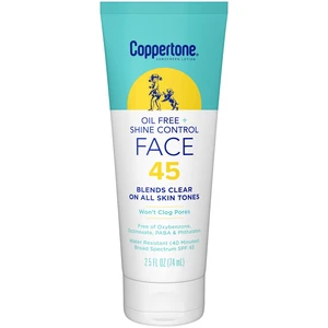 Coppertone SPF 45 Oil Free + Shine Control Sunscreen Face Lotion, 2.5 fl oz Tube Coppertone SPF 45 Oil Free + Shine Control Sunscreen Face Lotion, 2.5 fl oz Tube