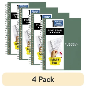 Five Star Personal College Ruled Notebook, 4-Pack, 4.5" x 7", Seaglass Green, Poly, Spiral, 80 Sheets Five Star Personal College Ruled Notebook, 4-Pack, 4.5" x 7", Seaglass Green, Poly, Spiral, 80 Sheets