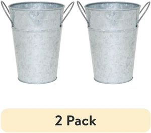 Mainstays Metal Bucket Planter, 7-Inch, High Solid Print Gray, 2-Pack Mainstays Metal Bucket Planter, 7-Inch, High Solid Print Gray, 2-Pack