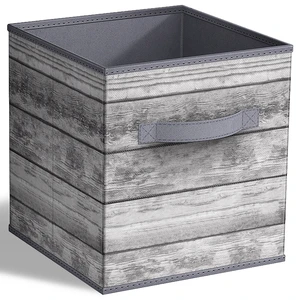 Sorbus Foldable Storage Bins 11" Collapsible Wood-Look Fabric Cubes with Handle for Clothes and Toys, Gray Sorbus Foldable Storage Bins 11" Collapsible Wood-Look Fabric Cubes with Handle for Clothes and Toys, Gray