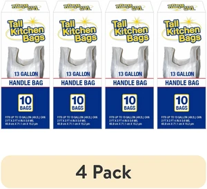 13 Gallon Basic Kitchen Trash Bags with Handle, 4 Pack, 10 Count 13 Gallon Basic Kitchen Trash Bags with Handle, 4 Pack, 10 Count