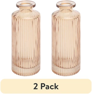 Mainstays Mini Ribbed Translucent Glass Tabletop Indoor Vase (2 Pack) 5.2in Champagne Mainstays Mini Ribbed Translucent Glass Tabletop Indoor Vase (2 Pack) 5.2in Champagne
