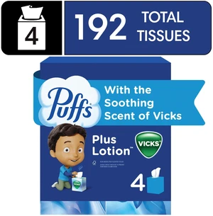 Puffs Facial Tissues Plus Lotion with Vicks Scent, 4 Count Puffs Facial Tissues Plus Lotion with Vicks Scent, 4 Count