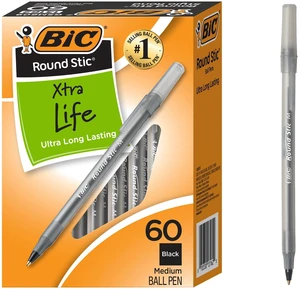 BIC Round Stic Xtra Life Ballpoint Pen, Medium Point 1.0mm, Black Ink, 60 Pack BIC Round Stic Xtra Life Ballpoint Pen, Medium Point 1.0mm, Black Ink, 60 Pack