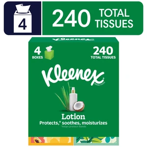 Kleenex Lotion with Coconut Oil 3-Ply Cube Box Facial Tissues, 4 Pack (240 Tissues) Kleenex Lotion with Coconut Oil 3-Ply Cube Box Facial Tissues, 4 Pack (240 Tissues)