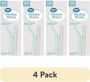 Great Value Plastic Disposable Flexible Straws, Multi-Color, 4 Pack (100 Count) Great Value Plastic Disposable Flexible Straws, Multi-Color, 4 Pack (100 Count)