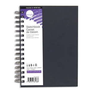 Daler-Rowney Simply Sketchbook, 80 Sheets, Soft White Pages, 65lb/100g, Black Hardcover Wire Binding, 5.5" x 8.5" Daler-Rowney Simply Sketchbook, 80 Sheets, Soft White Pages, 65lb/100g, Black Hardcover Wire Binding, 5.5" x 8.5"