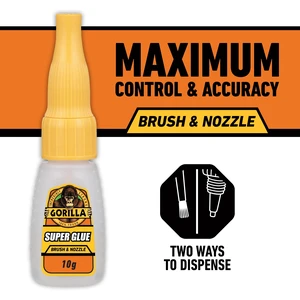 Gorilla Super Glue Brush & Nozzle 10g - Fast Drying Impact Tough Adhesive Gorilla Super Glue Brush & Nozzle 10g - Fast Drying Impact Tough Adhesive
