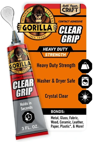 Gorilla Clear Grip Contact Adhesive, 3 oz (88 mL), Weight 3 oz, 24-Hour Dry Time Gorilla Clear Grip Contact Adhesive, 3 oz (88 mL), Weight 3 oz, 24-Hour Dry Time