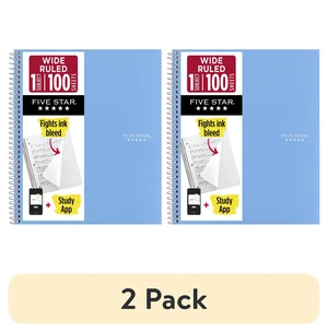 Five Star Spiral Notebook Plus Study App, 1 Subject, Wide Ruled, 8x10.5in, 2 Pack, Sky Blue Five Star Spiral Notebook Plus Study App, 1 Subject, Wide Ruled, 8x10.5in, 2 Pack, Sky Blue