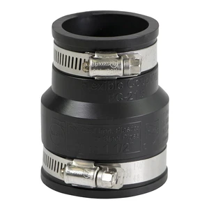 2 In. x 1-1/2 In. PVC Flexible Reducing Coupling with Stainless Steel Clamps 2 In. x 1-1/2 In. PVC Flexible Reducing Coupling with Stainless Steel Clamps