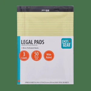 Pen+Gear Wide Ruled Legal Pads, 8.5" x 11.75", 50 Sheets Each, 3-Pack, Canary Pen+Gear Wide Ruled Legal Pads, 8.5" x 11.75", 50 Sheets Each, 3-Pack, Canary