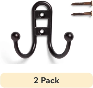 Mainstays Double Hook Bronze Metal Hooks, 2 Pack, 10 lbs Capacity, for Hanging Towels and Coats Mainstays Double Hook Bronze Metal Hooks, 2 Pack, 10 lbs Capacity, for Hanging Towels and Coats