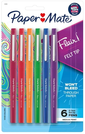Paper Mate Flair Felt Tip Pens, Medium Point 0.7mm, Assorted Colors, 6 Count, #1 Teacher Choice Paper Mate Flair Felt Tip Pens, Medium Point 0.7mm, Assorted Colors, 6 Count, #1 Teacher Choice