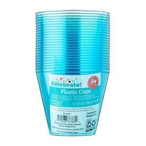Way To Celebrate Disposable Plastic Cups, 8.79 fl oz, Blue, 24 Count Way To Celebrate Disposable Plastic Cups, 8.79 fl oz, Blue, 24 Count
