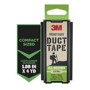 3M Pocket Sized Duct Tape, Flat Roll 1.88in x 4yd, All Weather, 1 Pack 3M Pocket Sized Duct Tape, Flat Roll 1.88in x 4yd, All Weather, 1 Pack
