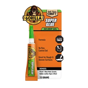 Gorilla Super Glue No Drip Gel, Ultra Thick for Rough & Uneven Surfaces, 24-Hour Dry Time Gorilla Super Glue No Drip Gel, Ultra Thick for Rough & Uneven Surfaces, 24-Hour Dry Time