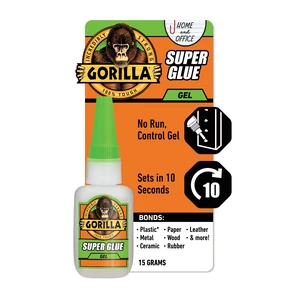 Gorilla Glue Clear Super Glue Gel, 15 Grams, 1-5 Minutes Drying Time for Light Handling Gorilla Glue Clear Super Glue Gel, 15 Grams, 1-5 Minutes Drying Time for Light Handling