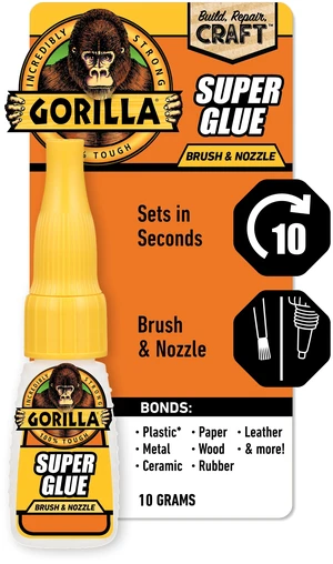 Gorilla Clear Super Glue Brush & Nozzle 10g Bottle Gorilla Clear Super Glue Brush & Nozzle 10g Bottle