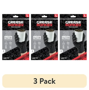 Grease Monkey Disposable Nitrile Gloves, Large, Black, Latex Free, 3 Pack (20 Count) Grease Monkey Disposable Nitrile Gloves, Large, Black, Latex Free, 3 Pack (20 Count)