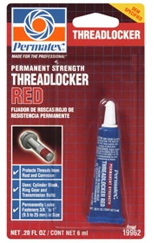 Permatex 19962 Red Permanent Strength Threadlocker, 6ml Tube Permatex 19962 Red Permanent Strength Threadlocker, 6ml Tube